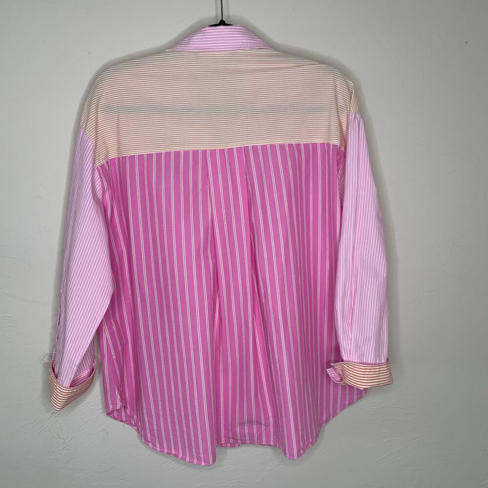 Zara Colorblock Striped Shirt Sz Small Pink Orange White - Picture 6 of 11